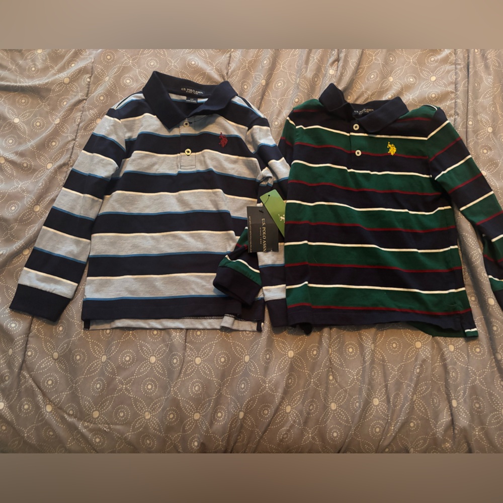 U.S. Polo Assn. Kids Polo Shirt - Navy, Light Blue, and Green‎ Stripes 4T